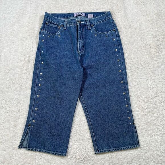Vintage Y2K SLA Appliqué Heart Women’s Capri Cropped Jeans - Picture 1 of 9